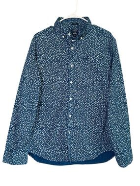 J Crew Slim Fit Flex Washed Shirt Mens Large Blue Floral Long Sleeve Button Down